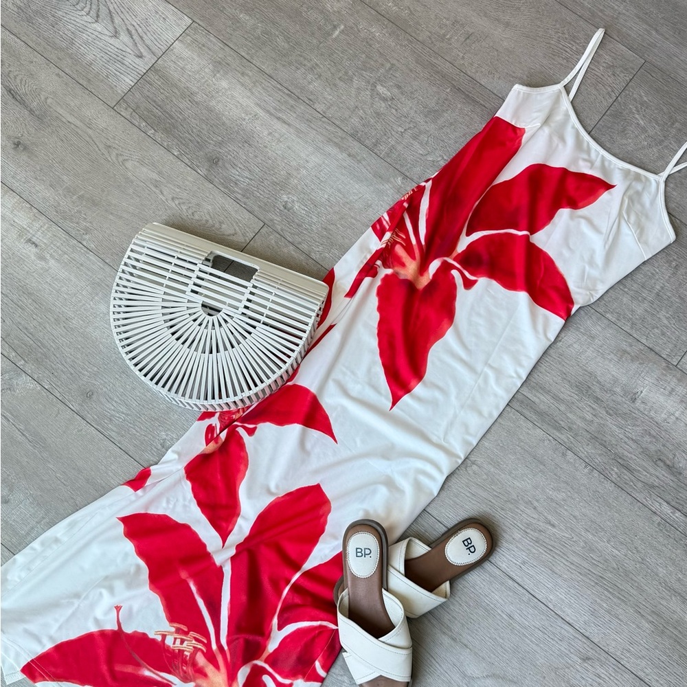 Commense Red Floral Maxi Dress